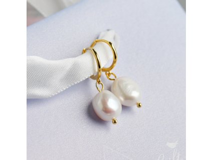 Stříbrné náušnice - pozlacené - kroužky s perlou NF4016