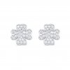 NM2001 Stříbrné náušnice - bílý srdcový čtyřlístek