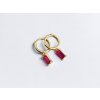 NF4008 Stříbrné náušnice - pozlacené - visící červený obdélníkový zirkon