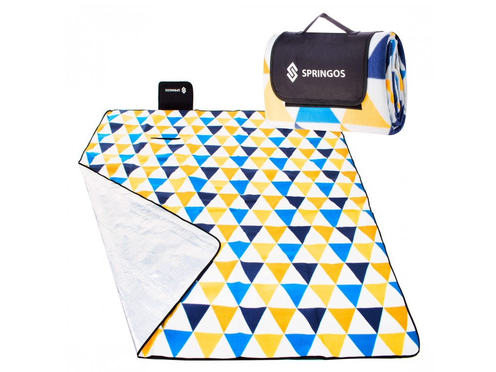 Pikniková deka 200x200 trojuholníky - žlto-modrá