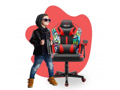 Detské Herné kreslo Hell's Chair HC-1001 KIDS Graffiti Black Red
