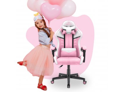 Detská Herná stolička Hell's Chair HC-1004 KIDS Pink White Grey