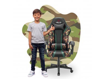 Detská Herná stolička Hell's Chair HC-1005 Battle KIDS Camo Military