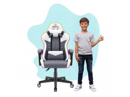 Detská Herná stolička Hell's Chair HC-1004 KIDS LED Grey White