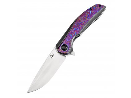 Kansept Accipiter Framelock Black Titanium Flipper Knife Timascus Inlay & Clip, Satin CPM-S35VN Blade, Kim Ning Design, K1007E3