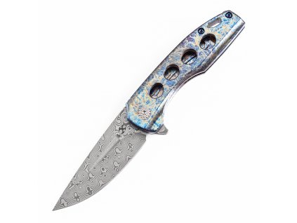 Kansept Cassowary Titanium with Lightning Strike Finish Handle, Damascus Blade, Koch Tools Design, K2065A3