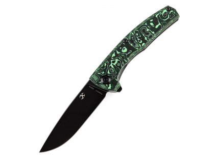 Kansept AGI Framelock Titanium Flipper Knife, Jungle Green Carbon Bolster, Black Stonewashed CPM S35VN Blade, Michal Galovič & Komorovsky Design, K2037A4