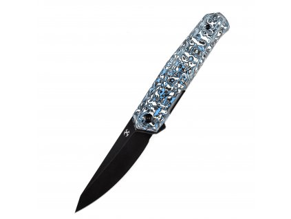 Kansept Integra Linerlock Knife, Blue & White Carbon Fiber Handle, Black Stonewashed CPM S35VN Blade, JK Knives Design, K1042B2