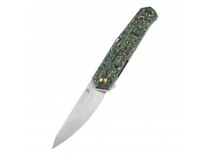 Kansept Integra Linerlock Knife, Green & Yellow Carbon Fiber Handle, Stonewashed CPM S35VN Blade, JK Knives Design, K1042B3
