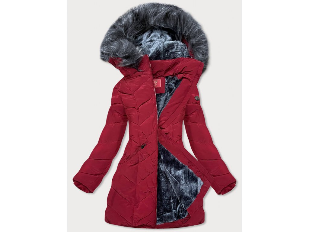 Červená dámska zimná bunda s kapucňou (M-21308) - Premiovo.sk