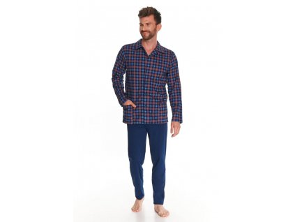 Pánske pyžamo s gombíkmi Richard modré káro