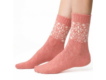Ponožky s vlnou 093 lososové nórsky vzor