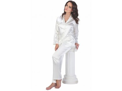 Dámske saténové pyžamo Classic dlhé biele