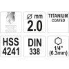 Vrták na kov TITAN 1/4" 2mm - obrázok 3