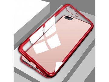 Hliníkové Luxury magnetické puzdro na Huawei P20 červené priehľadné