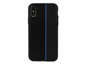 Moto Carbon plastový kryt (obal) pre Samsung Galaxy A40 - čierny s modrým prúžkom