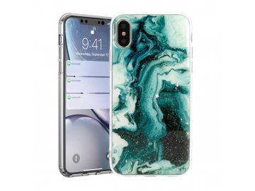 Vennus Marble Stone silikónový kryt (obal) pre iPhone 11 Pro Max - zelený s trblietkami