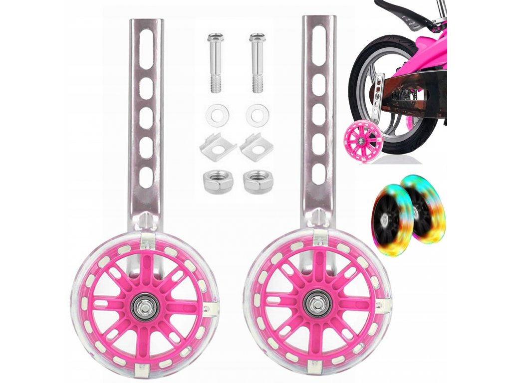 Pomocné kolieska - Bočné podporné kolesá pre bicykel 12-20''z LED ružová -  prenasedeti.sk
