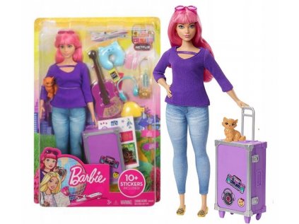 Barbie Daisy Doll s mačiatkou na cestovaní FWV26