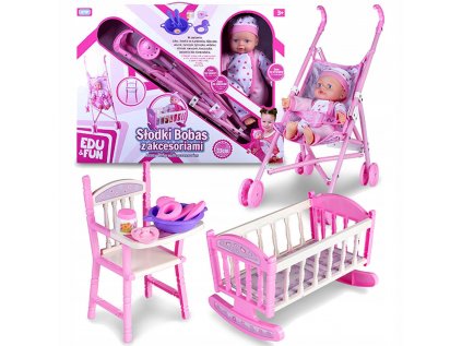 Bobas Doll s kočiarskou postieľkou Trolley Set 4in1