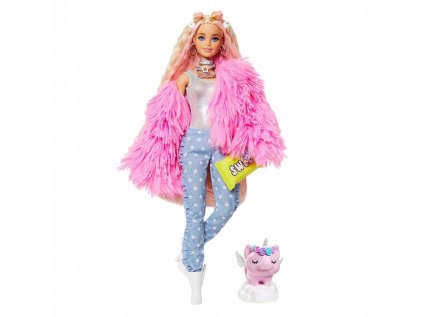 Barbie extra bábika v ružovej grn28 kožušine