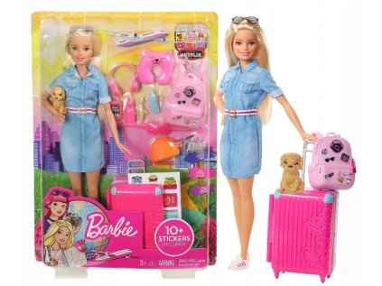 Barbie Doll so psom na cestovaní FWV25