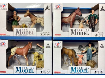 Sada 4 PCS Figuríny domácich miláčikov a farmárov 394