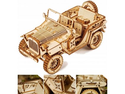 Robotime drevený 3D vojenský model puzzle džíp