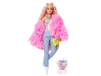 Barbie extra módna bábika ružová bunda grn28