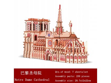 Notre Dame 3D katedrála v štýle drevenej notre puzzle