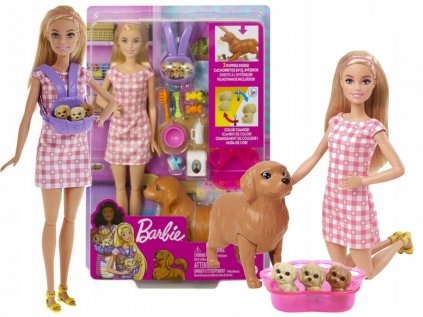 Barbie Doll Birth of Dogs Doll + 4 Dogs