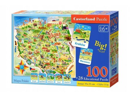 Puzzle 100+28 Mapa Poľska Castor, Castorland