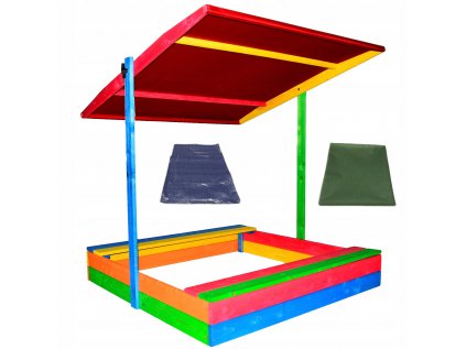 Hračky do piesku - Drevený pieskovisko 150x150 s ekologickým baldachýnom