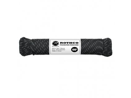 Šňůra PARACORD polyester 550LB 30m 4mm ČERNÁ/REFLEXNÍ nitky