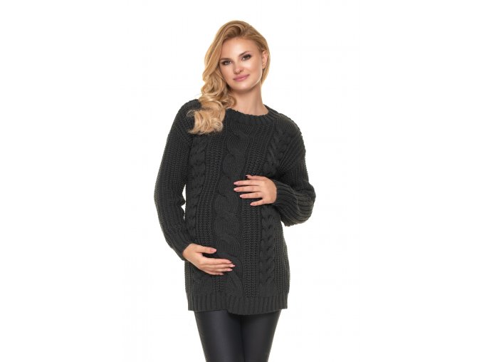 Tehotenský pletený predĺžený sveter (9)