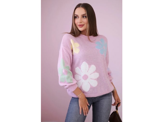 Mohérový sveter s kvetinami ruzovy 27667 5 kópia