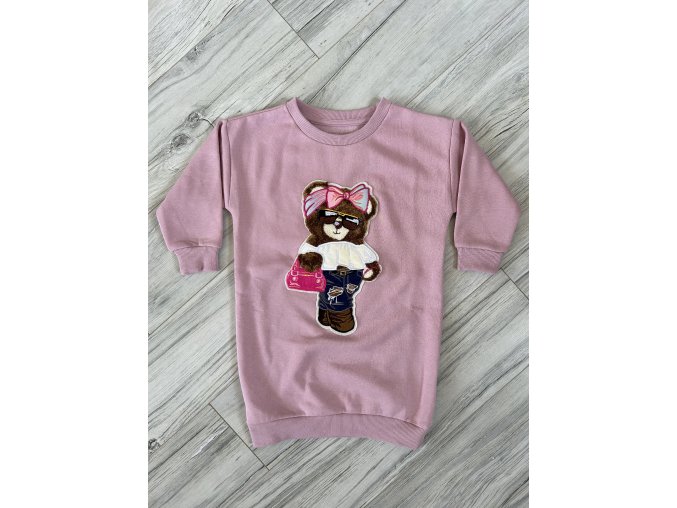 Predĺžená mikina Teddy Bear - púdrová ružová