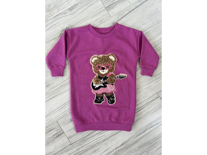 Predĺžená mikina Teddy Bear - cyklaménová