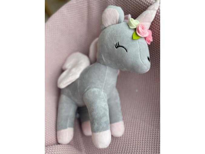 Plyšový jednorožec s venčekom sivá L 164 7