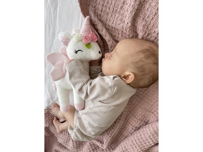 Plyšový jednorožec s venčekom biela 1