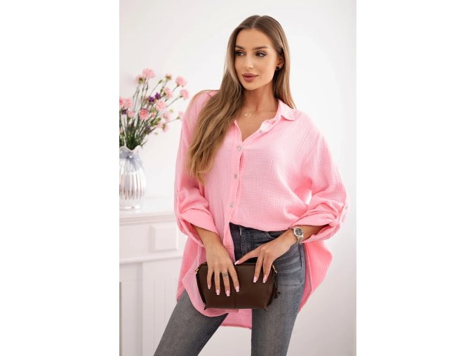 Oversize mušelínová košeľa Nell Plus Size cukrikova ruzova 31262 4 kópia