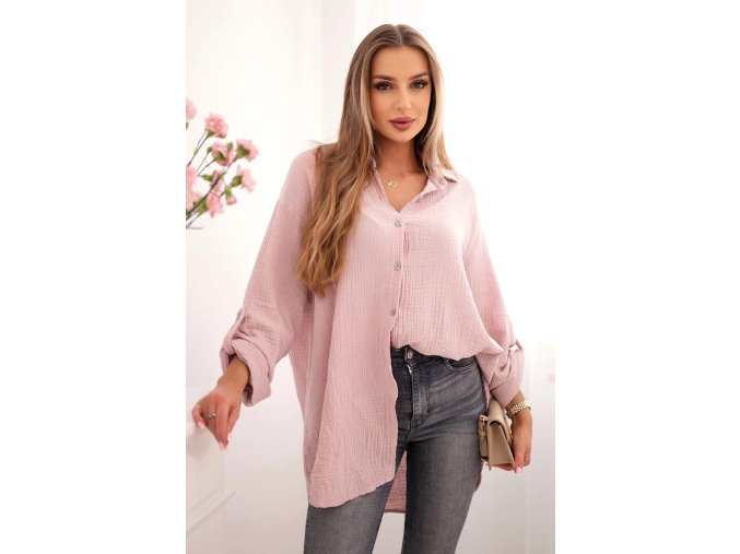 Oversize mušelínová košeľa Nell Plus Size tmava pudrova ruzova 31261 3 kópia