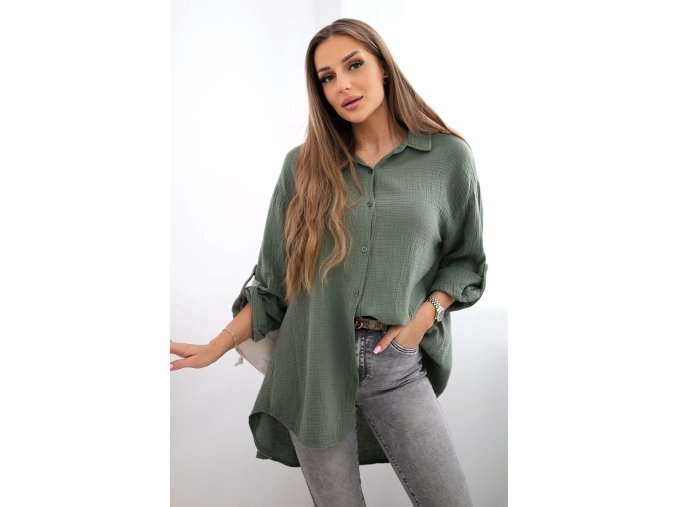 Oversize mušelínová košeľa Nell Khaki 30805 4 kópia