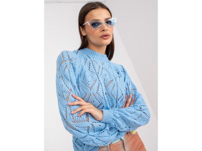 Sveter s pleteným vzorom Trixy Niebieski azurowy sweter klasyczny z dlugim rekawem RUE PARIS 386632 6