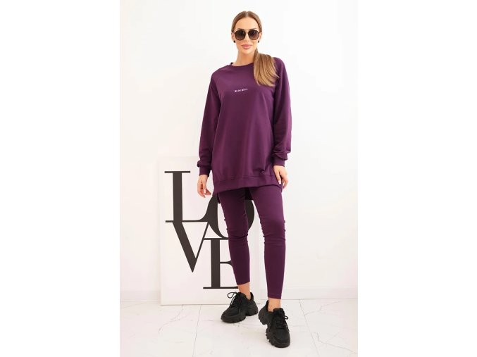 Súprava mikiny a legín Minimal Damsky bavlneny komplet s mikinou a leginami s napisom Minimal slivkovy 34851 1 kópia