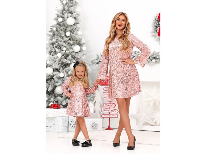Flitrové šaty pre mamu a dcéru Pink 9