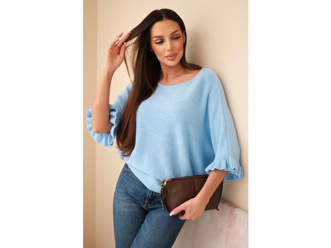 Sveter so širokými rukávmiDamsky sveter typu netopier s okruhlym vystrihom modry 38365 4 kópia