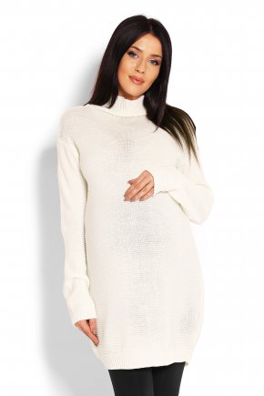Tehotenské svetrové šaty so stojačikom krem 1