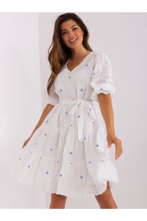 Madeirové šatyEcru niebieska sukienka z falbana i paskiem 399703 4