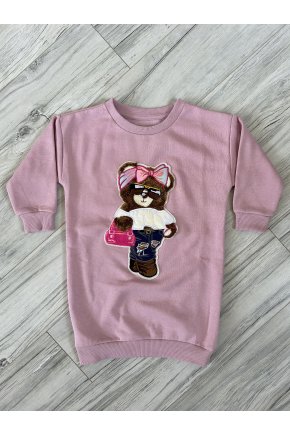 Predĺžená mikina Teddy Bear - púdrová ružová